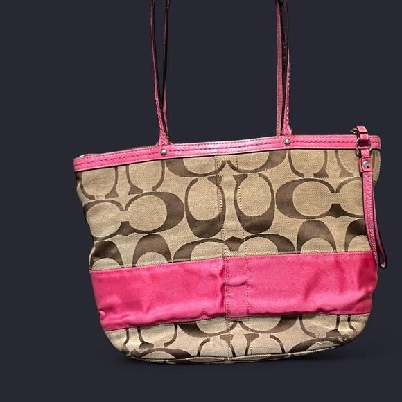 Coach Pink and Tan Signature Tote - Picture 2 of 10